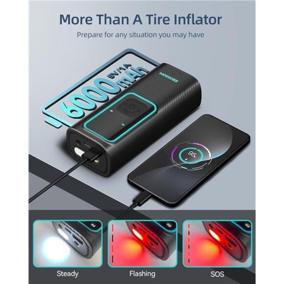 Tire Inflator Portable Air Compressor, 150 PSI Mini Car Air Pump with 6000mAh - Picture 5 of 7